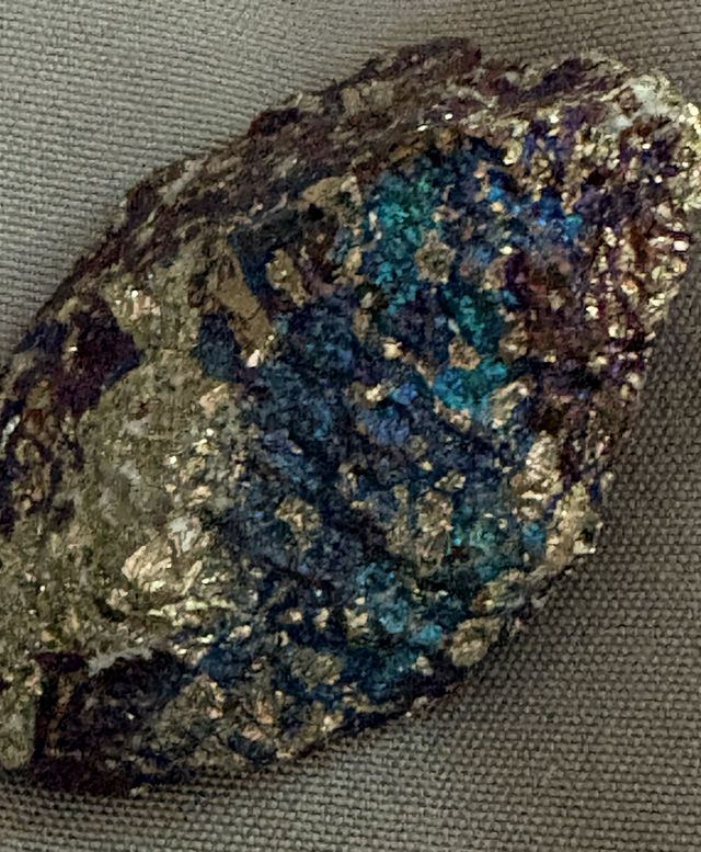 Iridescent blue and gold peacock ore